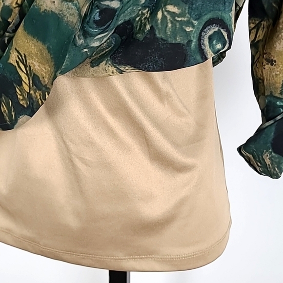 Denver Hayes 2 Piece  Abstract Green Tan Floral Semi Sheer Blouse Size Small - Picture 6 of 15